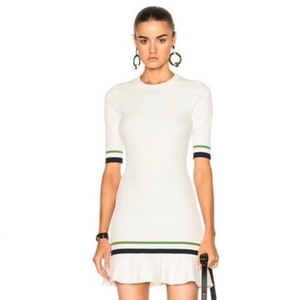 VERONICA BEARD Ace Short-Sleeve Novel Stitch Dress in White Sz Small